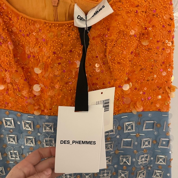 Des Phemmes Orange and Blue Sequin Mini Dress NWT - Picture 2 of 8